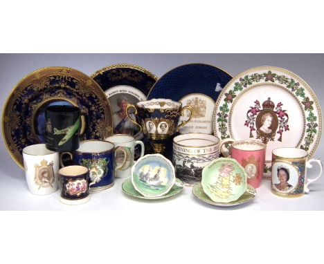 Two Paragon Patriotic Collection cups and saucers also British Royal Commemorative ware to include an Aynsley George VI and E