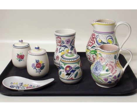 Collection of seven pieces of Poole pottery all hand painted. Condition report: see terms and conditions