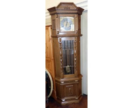 Reproduction oak longcase clock. Condition report: see terms and conditions