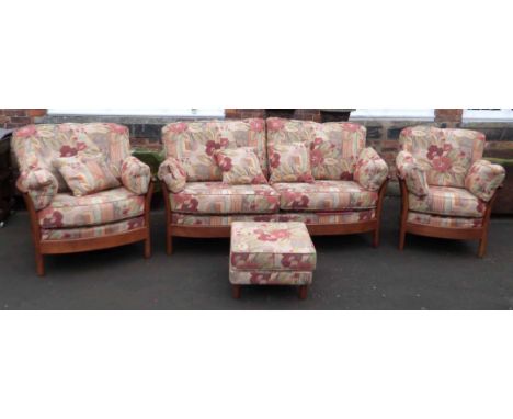 Ercol three piece suite with stool. Condition report: see terms and conditions