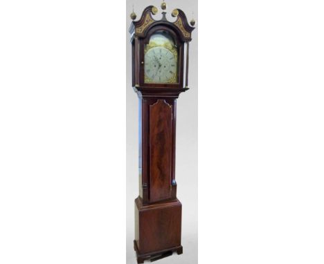 George III mahogany longcased clock, the break arch brass and silvered dial named Wm. Ballantyne, Edinburgh in the arch, Roma