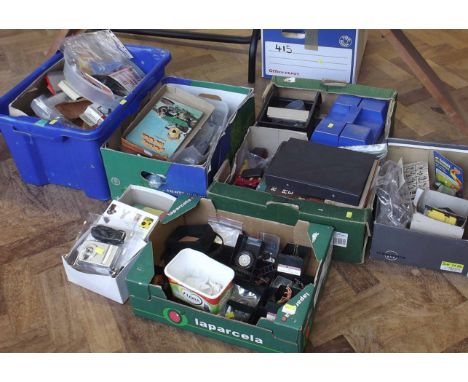 Six various boxes of Die-cast tyres, plastic army vehicles, TDC camera and other items. Condition report: see terms and condi