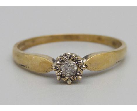 A 9ct gold diamond solitaire ring, 1.7g, S 