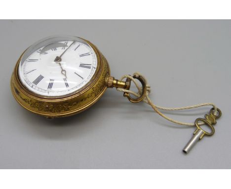 A pair cased verge pocket watch, the movement marked J. Gregory, London, enamel and decoration on case back a/f 