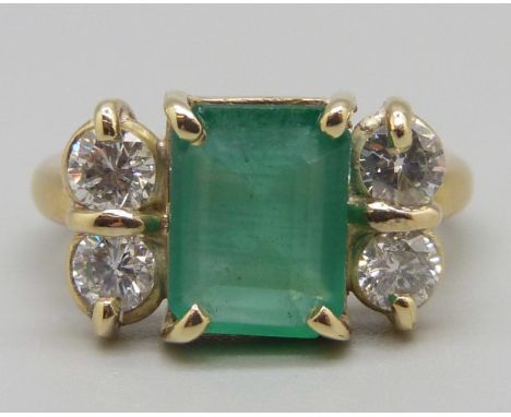 An 18ct gold, emerald and diamond ring, emerald approximately 3ct weight, 6.6g, N 