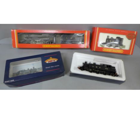 Two Hornby and one Bachmann 00 gauge model locomotives, R325 LMS 8-8-0 loco R2065 LMS 0-4-0 Pug loco and 31-453A LMS Ivatt Ta