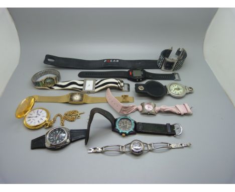 Wristwatches including Casio and Timex, pocket watches, a Hong Kong Police fob/belt watch, etc. 