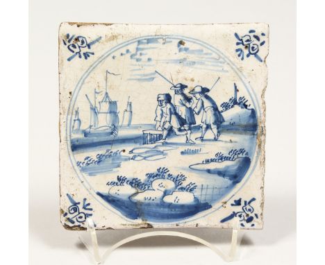 A DELFT BLUE AND WHITE SQUARE TILE 4.75ins.
