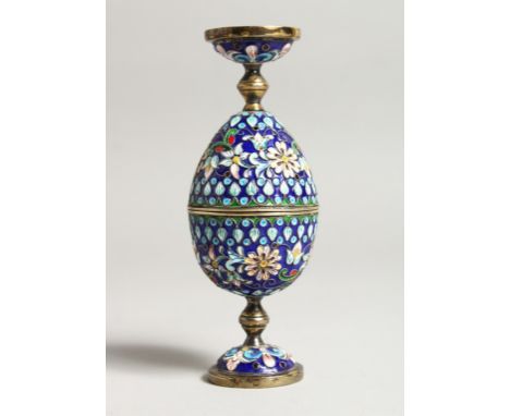 A PAIR OF RUSSIAN SILVER AND ENAMEL DOUBLE EGG CUPS Maker M C