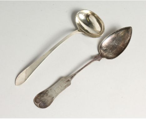 AN AMERICAN CLAYTON SILVER SPOON AND a Harris .850 silver ladle (2).