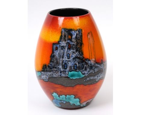 A Poole pottery vase, Corfe Castle, painted by Jane Brewer, 1/1, 24 cm high  See illustration