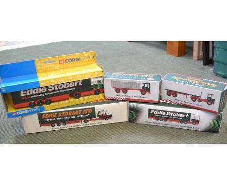 Five various Eddie Stobart Ltd road haulage vehicles, including one Corgi toys, and four Atlas Editions models