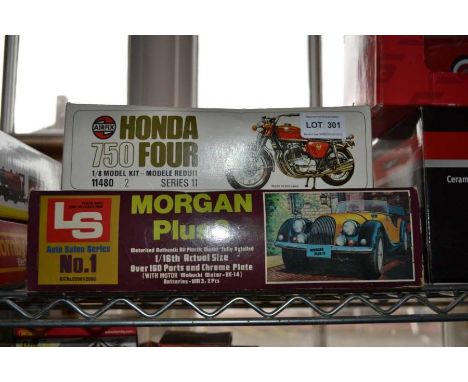 An LS 1:16 scale Morgan Plus 8 part made kit in ovb, and an Airfix Honda 750 Four 1:8 scale part made model kit in ovb