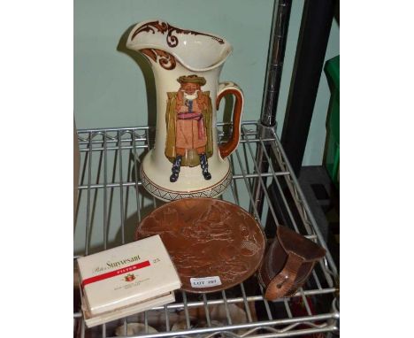 Vintage leather cased sighting compass, Japanese dish, Doulton jug and a box