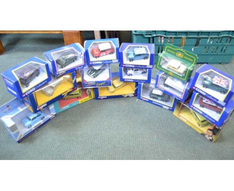 Sixteen corgi collection die-cast model vehicles of various Minis including Rally models, Mr Bean etc. all mint and boxed