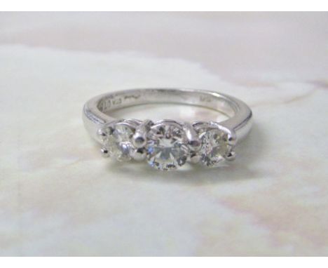 Platinum and diamond 3 stone ring 0.75 ct size J/K (ring weight 4.7 g)