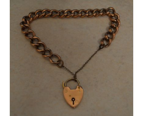 9ct gold padlock on a rose-gold coloured gate bracelet (hallmarks worn) approx weight 13.9g
