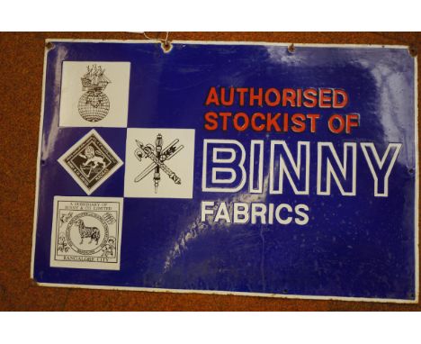 Authorised stockist of Binny fabric original enamel sign 
