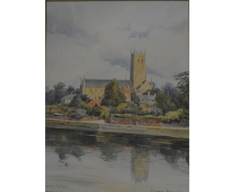 Hughes Richardson, Worcester Cathedral, signed, watercolour, 31cm x 23cm; and another by the same hand, The Cathedral Ferry, 