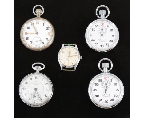 Two pocket watches, a James Walker "Reliant" chrome-plated open face pocket watch, a military issue open face pocket watch en