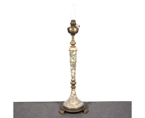 An Edwardian Burslem type stoneware and brass-mounted telescopic oil lamp, the burner marked J. Wippell &amp; Co., Exeter &am