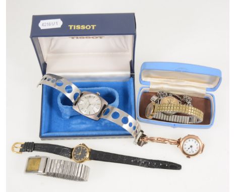 Six vintage wrist watches - a gentleman's Omega with rectangular Arabic dial and subsidiary seconds dial behind a yellowed pe