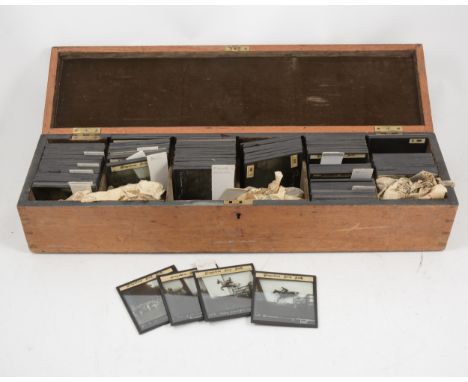 A box of approximately 125 black and white magic lantern slides by Graystone Bird of Bath, various scenes including scouts, l