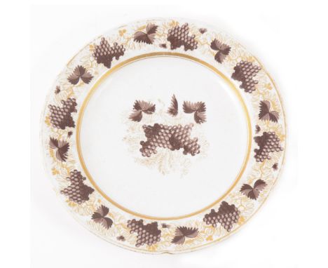 A Worcester dessert plate, Flight &amp; Barr, printed with grapes and vines in puce and gilt, diameter 20.5cm.Footnote: Prove