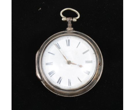 P Jackson, Liverpool - a silver pair cased pocket watch, the white enamel dial covered by a glass having a Roman numeral chap