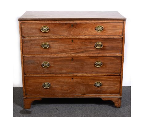 A Victorian mahogany chest of drawers, rectangular top with a reeded edge, four long graduating drawers, bracket feet, width 