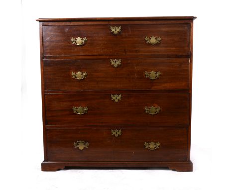 A large Victorian mahogany chest of drawers, with four graduated drawers, raised on shallow bracket supports, width 114cm, de