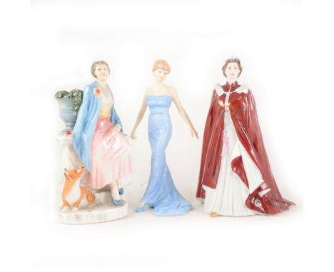Two Royal Doulton figures, HN3230 Queen Elizabeth the Queen Mother, numbered 1085 of 9500; and HN5061 Princess Diana; and a W
