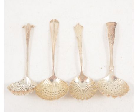 Four silver sugar sifting spoons, Sheffield, Kings pattern, Joseph Rodgers &amp; Sons, 1904, Onslow pattern, Martin, Hall &am