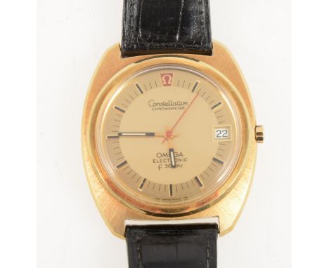 Omega - a gentleman's 18 carat yellow gold Electronic Constellation Chronometer F300Hz, circular champagne 30mm dial with rai