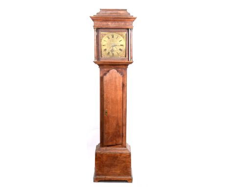 George III oak longcase clock, thirty-hour movement, 11-inch square brass dial signed Wm Greaves Harborough, the hood with og