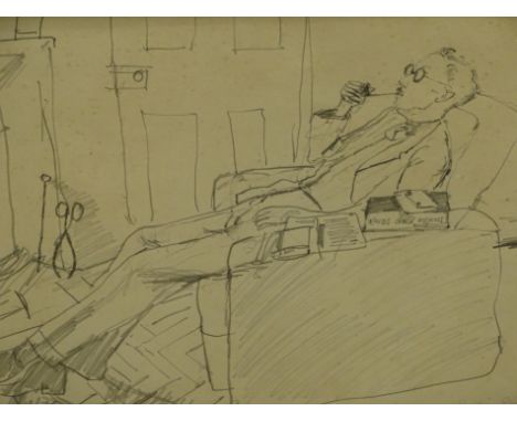 Ruskin Spear (1911-1990). Gentleman smoking pipe, pencil drawing, signed and dated, 26cm x 35.5cm.