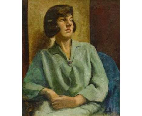 Duncan Grant (1885-1978). Portrait possibly Dora Carrington, oil on canvas, signed, 59cm x 49cm.