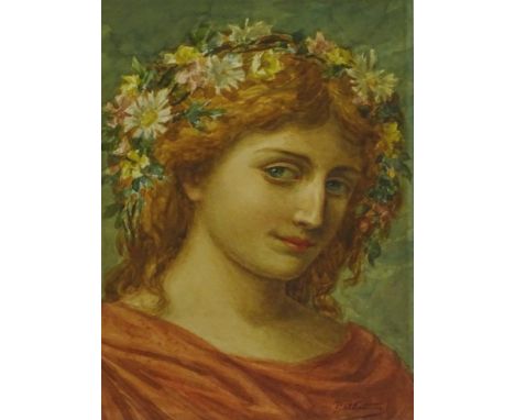 Pierre-Jean Abathicci. Head and shoulders portrait of a young maiden, watercolour, signed, 24.5 cm x 17cm.