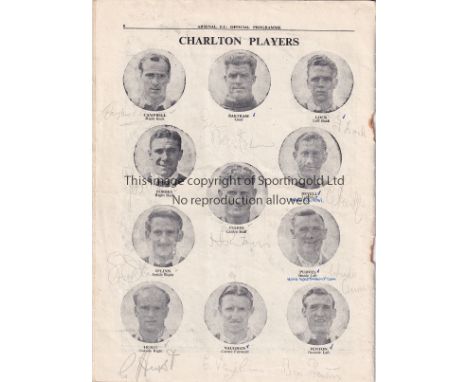 CHARLTON ATHLETIC AUTOGRAPHS 1949     Eleven autographs on their portraits on page 8 of the Arsenal v Charlton programme on 1