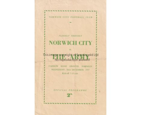 NORWICH - THE ARMY 57 Norwich home programme v The Army, 18/12/57, four page issue with Bobby Charlton, Gerry Hitchens, Alec 