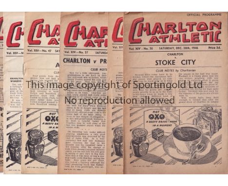 CHARLTON    Fourteen Charlton Athletic home programmes v Stoke City , Aston Villa , Preston North End (FAC) , Arsenal , Liver