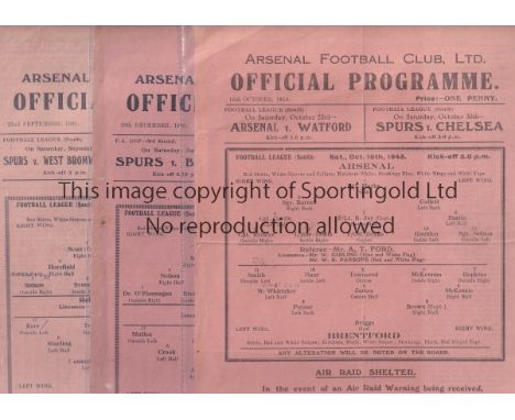 ARSENAL   Five Arsenal single sheet wartime home programmes, v Brentford 16/10/43, v Wolves 29/12/45, Aston Villa 22/9/45 (sc