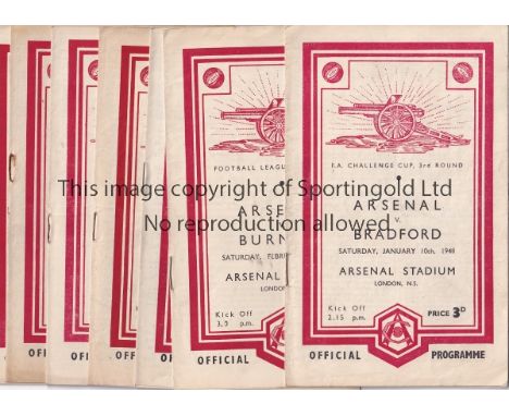 ARSENAL   Seven Arsenal home programmes from the 1947/48 season- Bradford Park Avenue (FAC), Burnley , Chelsea , Middlesbroug