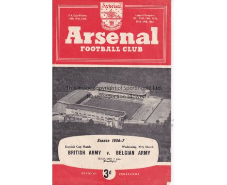 DUNCAN EDWARDS    Arsenal programme, British Army v Belgian Army, 27./3/57, Kentish Cup, Duncan Edwards, Bill Foulkes, Eddie 