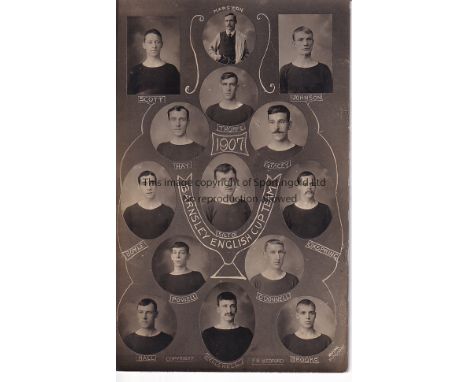 BARNSLEY 1907   Postcard showing head and shoulders portraits of the 1907 Barnsley Cup team with players named underneath the