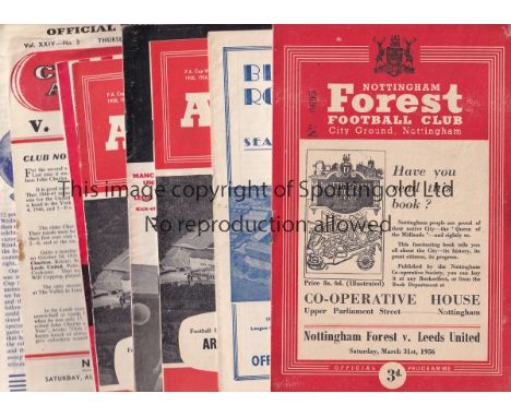 LEEDS UNITED      Eight away programmes v. Blackburn 55/6 very slight vertical crease and scores entered, Nottm. Forest 55/6,
