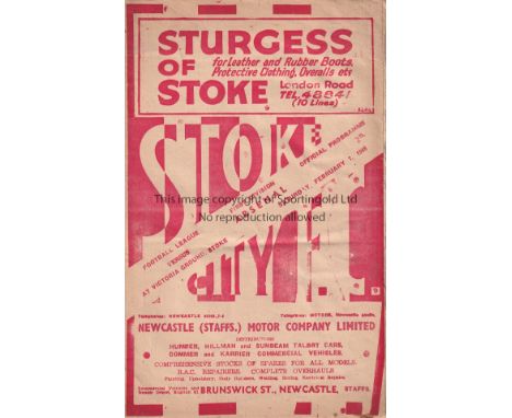 STOKE CITY V ARSENAL 1948     Programme for the League match at Stoke 7/2/1948, slightly creased and very slightly marked. Ar