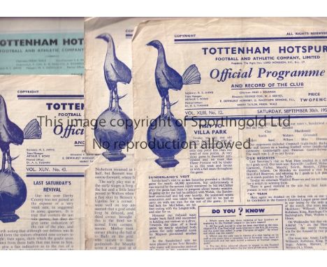 SPURS RESERVES   Five Tottenham Hotspur home Reserves programmes Watford 1950/51, Charlton, Southend (Cup) 1951/52, Swansea T