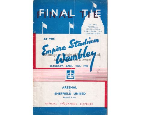 1936 CUP FINAL  Official programme , 1936 Cup Final, Arsenal v Sheffield United, slight fold, minor staple rusting, no writin