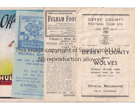 1940s   Sixteen football programmes, all 40s, includes issues from Derby 46/7, Fulham 47/8 and 48/9, Millwall 48/9, Hull 46/7